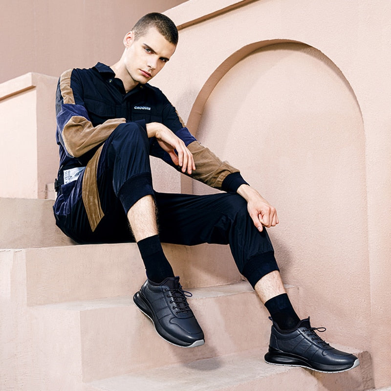 Men's Black Leather Fitness Shoes